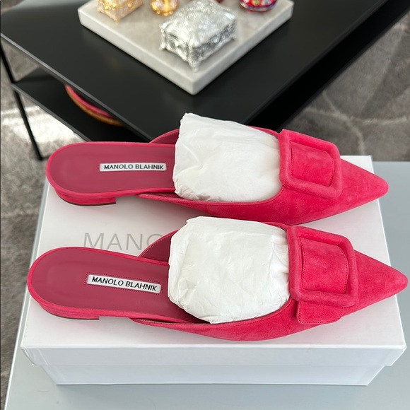 Manolo Blahnik Women's Pink Suede Mules Maysale - Picture 3 of 6